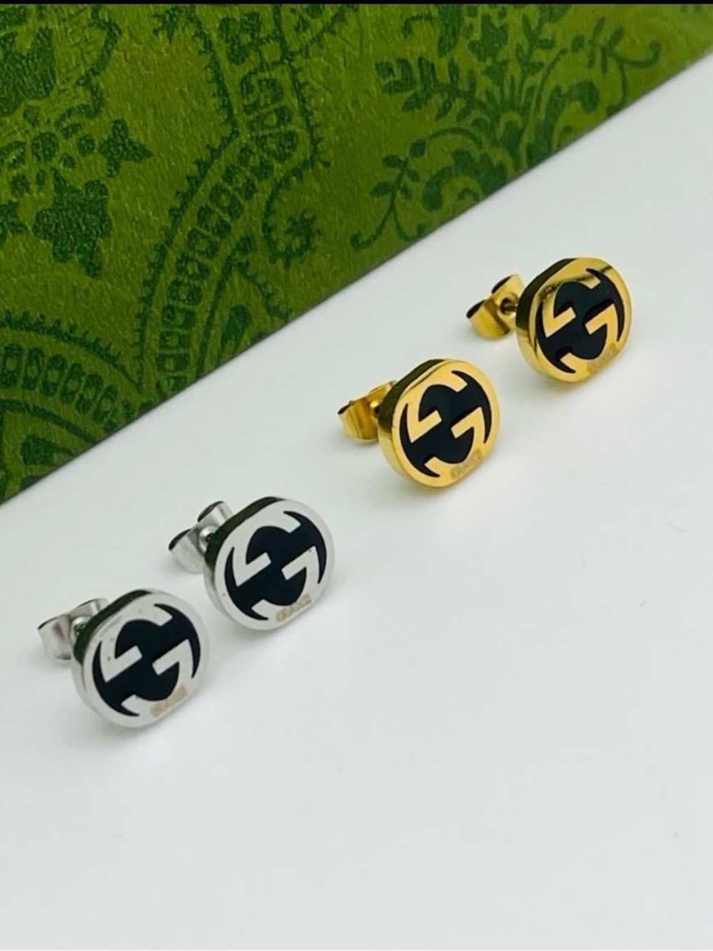 Designer Inspired GG Gold Round Logo Ear Stud